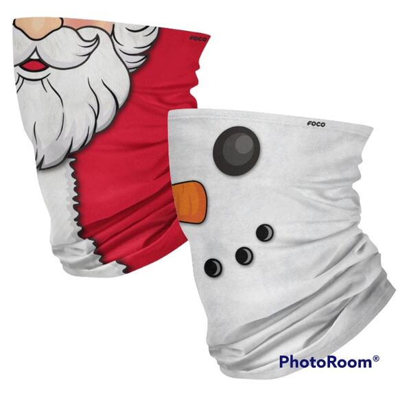 Santa Snowman Holiday Christmas Face Covering Gaiter Mask SET (2) NWT - Picture 1 of 8